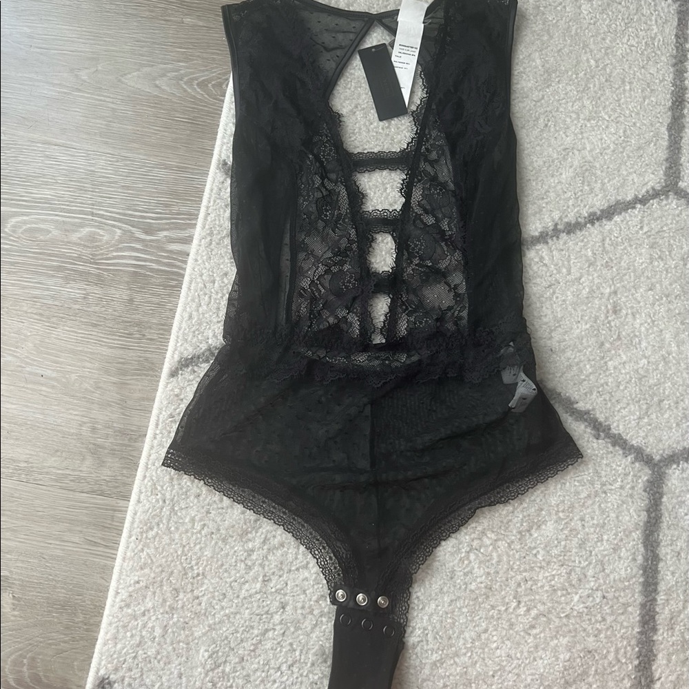 intimissimi Black Lace Sheer Plunge Bodysuit